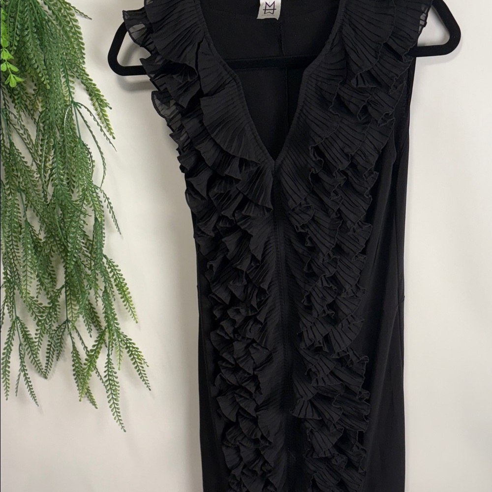 Marc Bouwer Elegant Black Ruffle Midi Dress